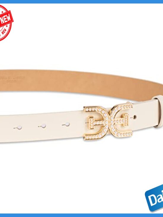 Leather Belt with Pearl Embellished Buckle for Jeans and Dresses, Size Small main image 4